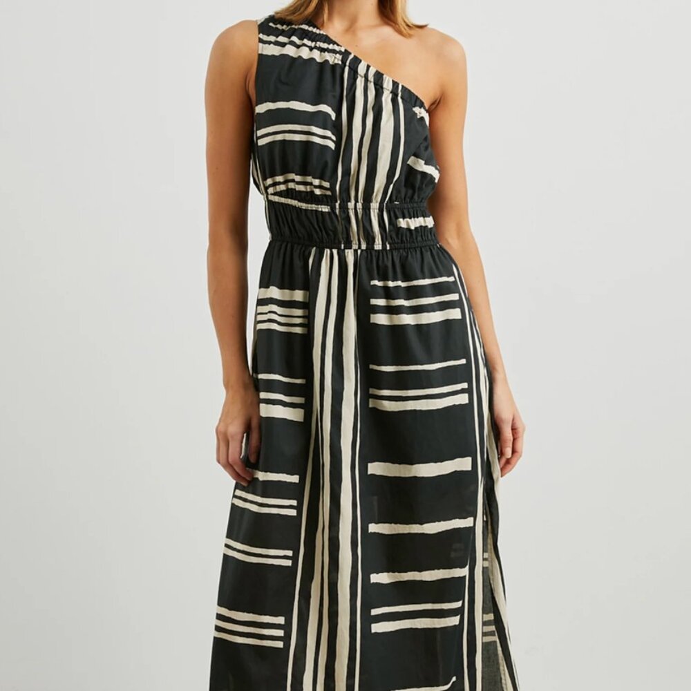 Rails Selani Island Stripe One Shoulder Midi Dress (S)